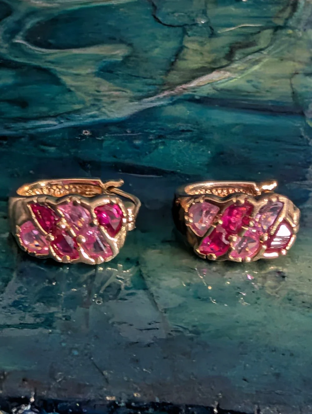 Amazing Rose Gold Plated Genuine Pink Sapphire Sterling Silver Hoop Earrings